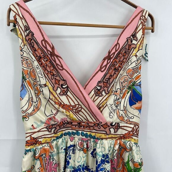 Colette Dinnigan Multicolor Tied Shoulder Acionna Silk Mini Dress Size 2 - Picture 8 of 11